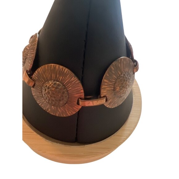 Vintage Copper Sunburst Sunflower Design Bracelet Articulated Hook Clasp 6.75" - Picture 3 of 5